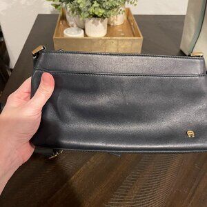 Etienne Aigner Black Leather Crossbody Bag Adjustable Strap Classic Purse